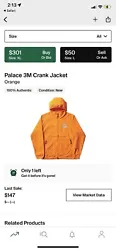 Palace Crank Jacket SS18 Orange Windbreaker. Fits a bit snug, almost more like an S. Hood snug as well. Barely worn....