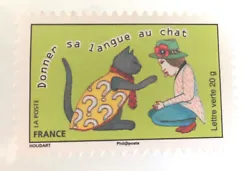 Timbre neuf lettre verte 20 g de 2015 - Donner sa langue au chat - N° 1171 YT.