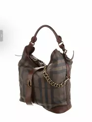 Beautiful, rugged Burberry smoke checked shoulder bag. Gorgeous antiqued gold hardware and edgy chain that is attached...