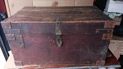 Antique Chestnut Shipping/Travel Trunk, iron straps with copper rivets, has been repaired over the years so not 100%...