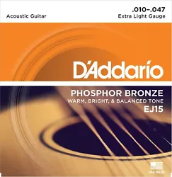 DAddario EJ15 Extra Light. DAddario Phosphor Bronze strings are precision wound with corrosion resistant phosphor...