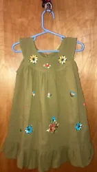 Girls Olive Green Embroidered Floral Dress Size 3T. This is a beautiful girls dress.It is probably cotton and might be...