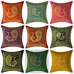 Add colors & richness to your living Room with these beautiful Peacock Floral Brocade Jacquard Cushion Covers. These...
