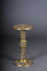 Very interesting ornate Moorish brass side table. Solid brass body. Full body embellished. Wide top plate and base,...