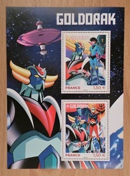 Planche de 2 timbres Goldorak en édition limitée datant de 2021. Lettre suivie internationale. ENVOI À...