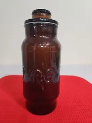 Vintage Amber Apothecary Jar with Fleur de lis Design 10
