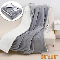 50”X60” Heated Electric Throw Blanket Soft Fleece Sherpa Heating Blanket 6 Heat Setting Fast Heating. LUXURIOUS...