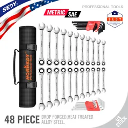 26 Piece Allen Wrench Set, Hex Key Set with Long Arm Ball End. Wide range of combination wrenches help tackle several...