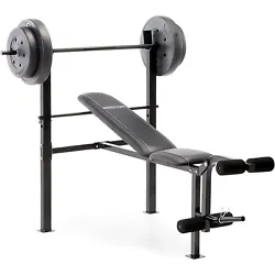 Use the leg developer for leg lifts or leg extensions. Marcy Workout Bench with 80 lbs Vinyl-Coated Weight Set...