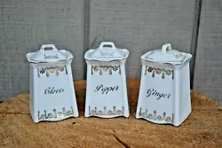 Antique set of 3 Victoria Porcelain Spice jars from Austria. Makers mark is found at base of each jar. You will receive...