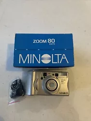 Minolta Zoom 80 Remote Date 35mm Point and Shoot Camera 38-80mm Excellent In Box.