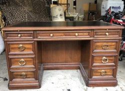 19th Century English Antique Executive Partners Desk, Leather Top.