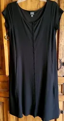EILEEN FISHER Cap Sleeve Button Front Scoop Neck Swing Dress in Black, size Small. This very versatile dress features a...