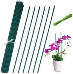 ---VALUE PACK - 25 pcs Green Bamboo sticks for plants support 5mm thick,20 inch/50cm long together with garden 25 ties....