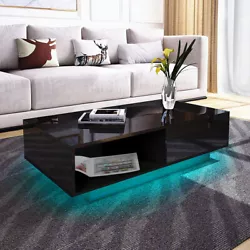 Hommpa Modern Coffee Table High Gloss LED with 3 Tiers Shelf Storage End Table. Hommpa Modern LED Coffee Table High...