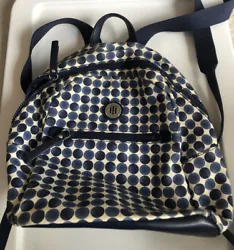 Tommy Hilfiger Blue And White Graphic Mini Backpack Designer Canvas. Some wear on the bottom of the bag. See photos for...
