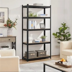 This 5-tier storage rack includes 16pcs plastic feet to be put together into a shelving unit or a horizontal workbench....