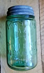 Masons Patent 1858 Pint Mason Jar with an Antique Zinc Lid.Your Lid will be an authenticantique zinc lid similar to but...