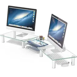 Hemudu Dual Monitor Stand -Adjustable Length and Angle Dual Monitor Riser, Computer Monitor Stand, Desktop Organizer,...