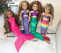 Beautiful doll mermaid outfit in shimmery, sparkly, spandex fabric!Fits 18