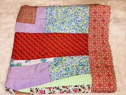 Vintage Hand Sewn PATCHWORK QUILT Crazy Reversible This size is so good for many uses.. end of bed, couch chair lap or...