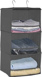 Simple Houseware 3 Shelves Hanging Closet Organizer with Front Stopper, Dark Grey