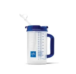 Medline Insulated Carafes- Carafe with Graduations, 32 Oz., Clear with Blue Swivel Lid.