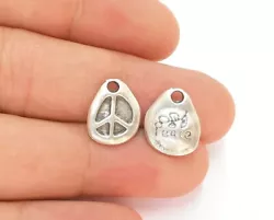 Size : 15x12mm. Peace Oval Dangle Antique Silver Plated Charms jewelry Accessories. Color: Antique Silver.
