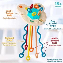 Montessori Toys for 6 -12M, Pull String Activity Sensory Toy for Toddlers Babies