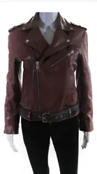 MAJE leather Jacket. Red With Dark Brown Belt. Size FR 40. MAJE leather Jacket. Burgundy Red With Dark Brown...