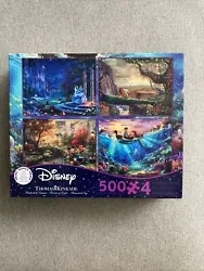 Thomas Kinkade 4-In-1 Disney 500 Pc Puzzle Lion King-Mickey-Cinderella-Mermaid. With posterThree of them new just one...