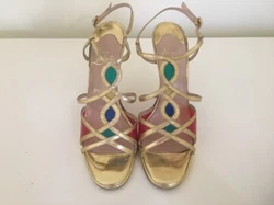 100 mm (4”) Heel is tall and sexy, yet you can dance all night. Soft golden leather and bright jewel tones of the...