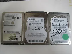 Fujitsu MHZ2160BH G1 160gb capacity. Here are three 2.5in SATA 5400rpm 8mb cache hard disk drives. Toshiba HDD2H74 Q...