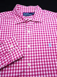 EXCELLENT -MAGENTA WHITE CHECK LUXURY SUPERFINE PINPOINT WEAVE L/S -PONY -WESTERTON 