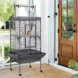 【Solid Wrought Iron Cage】This rolling birdcage is carefully built with wrought iron with water- and...