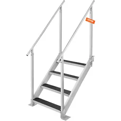 A: The ladder adopts an all-aluminum alloy structure with 500lbs bearing capacity. The feet of the ladder need to touch...