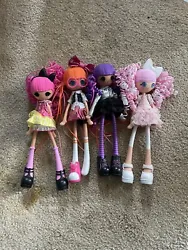 Lalaloopsy Girls lot: Crumbs sugar cookie, Bea spells-a-lot, Storm E and Cloud E. Skies-dolls come exactly as shown