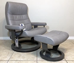 Ekornes Stressless Leather Recliner & Ottoman Large ‘Opal’ ModelHeight 40”Width 34”Depth 30”Made in 2020This...