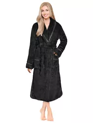 We made the robe of fluffy fuzzy fleece fabric that has added texture, making this an elegant robe thats warm,...