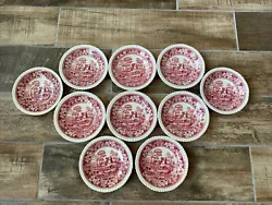 Lot of 10 Vintage Copeland Spodes Tower Red Salad Plates Dishes Rare.