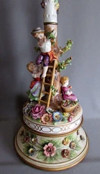 VINTAGE (circa 1930s) - German - SCHIERHOLZ - Hand Painted Porcelain - TABLE LAMP - The lamp measures 27 1/2