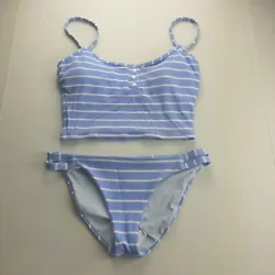 Splendid two piece bikini in textured blue/white stripes. Size Small.