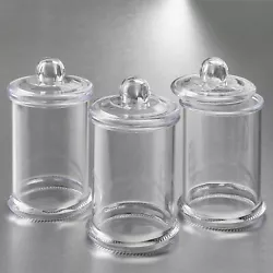 The jars are made from clear acrylic and are food safe. They have a 2.5oz capacity. The jar has a separate clear...