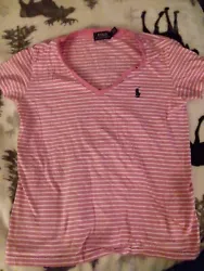 Ralph Lauren Womens Size SP Pink/White Stripe Cotton V-Neck T-Shirt. [CLB4] Nice condition T-shirt,  your getting...