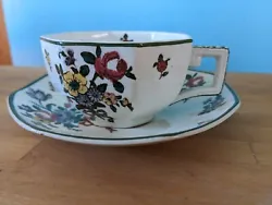 Vintage 1930s Royal Doulton Demitasse Cup and Saucer Set, Old Leeds Spray....  Small ding on the saucer, visible in...