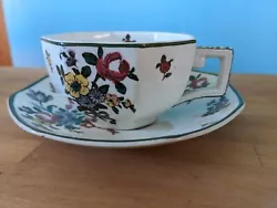 Vintage 1930s Royal Doulton Demitasse Cup and Saucer Set, Old Leeds Spray....  Small ding on the saucer, visible in...