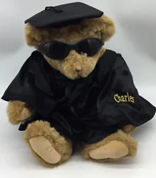 Vermont Teddy Bear Poseable 17” Graduation Graduate Plush Black Cap Gown Glasses. PLEASE a NOTE! The name CHARLES is...