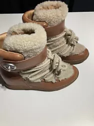 COACH Monroe Shearling Lace-Up Wedge Booties 6B.  COACH Monroe Shearling Lace-Up Wedge Booties Genuine curly shearling...