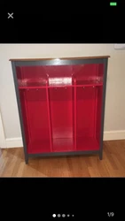 entryway storage organization cabinet. Condition is Used.Entryway organization locker cabinet. Beautiful piece sides...