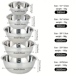 5pcs Non-Slip Stainless Steel Mixing Bowls Set - Perfect for Kitchen Cooking and Baking - Nesting Design for Easy...